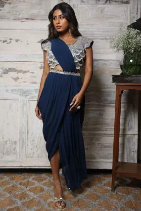 Navy Blue Drape Saree