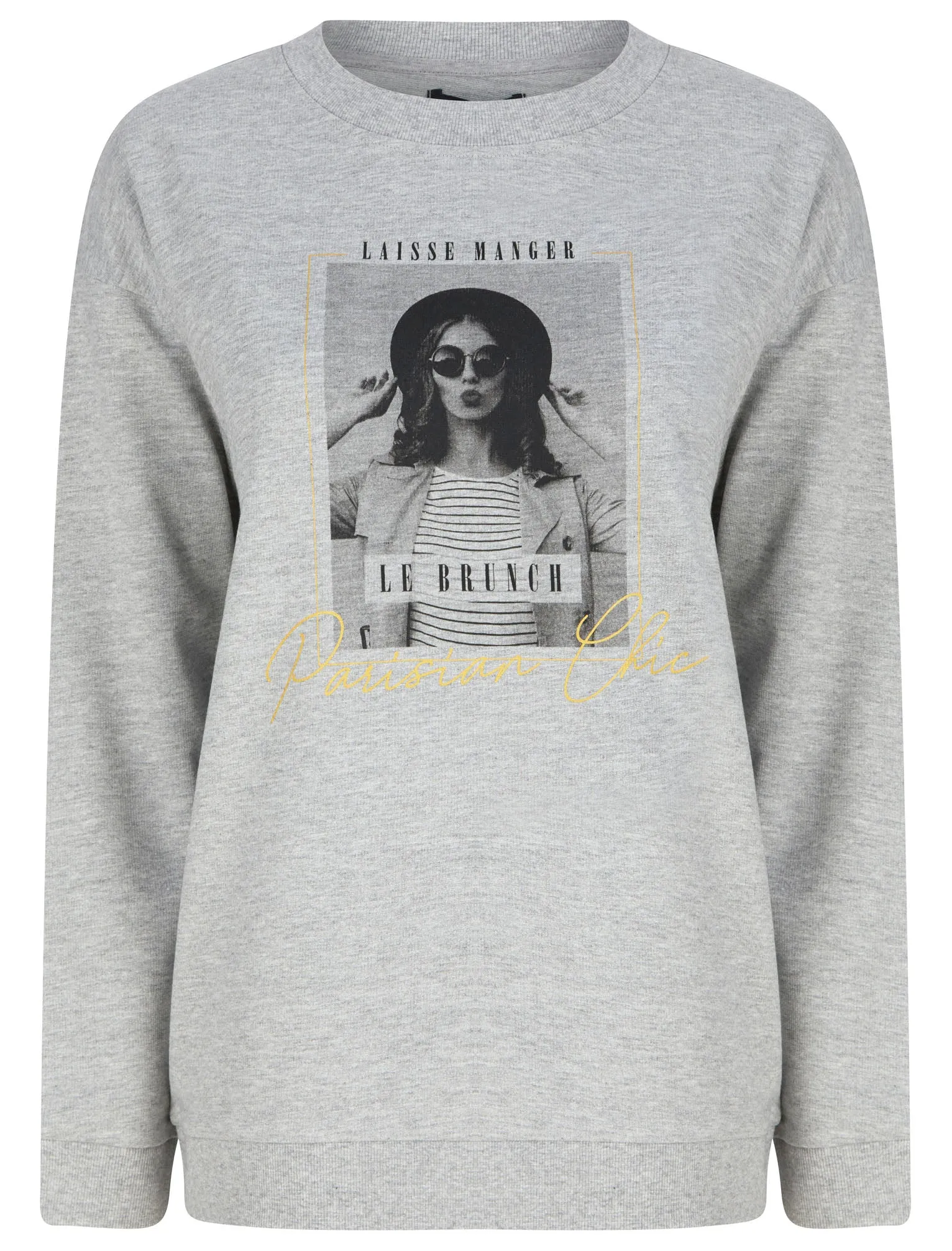 New Parisian Motif Crew Neck Sweatshirt in Light Grey Marl - Weekend Vibes