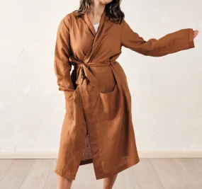 Nimes Linen One Size Bathrobe Cinnamon