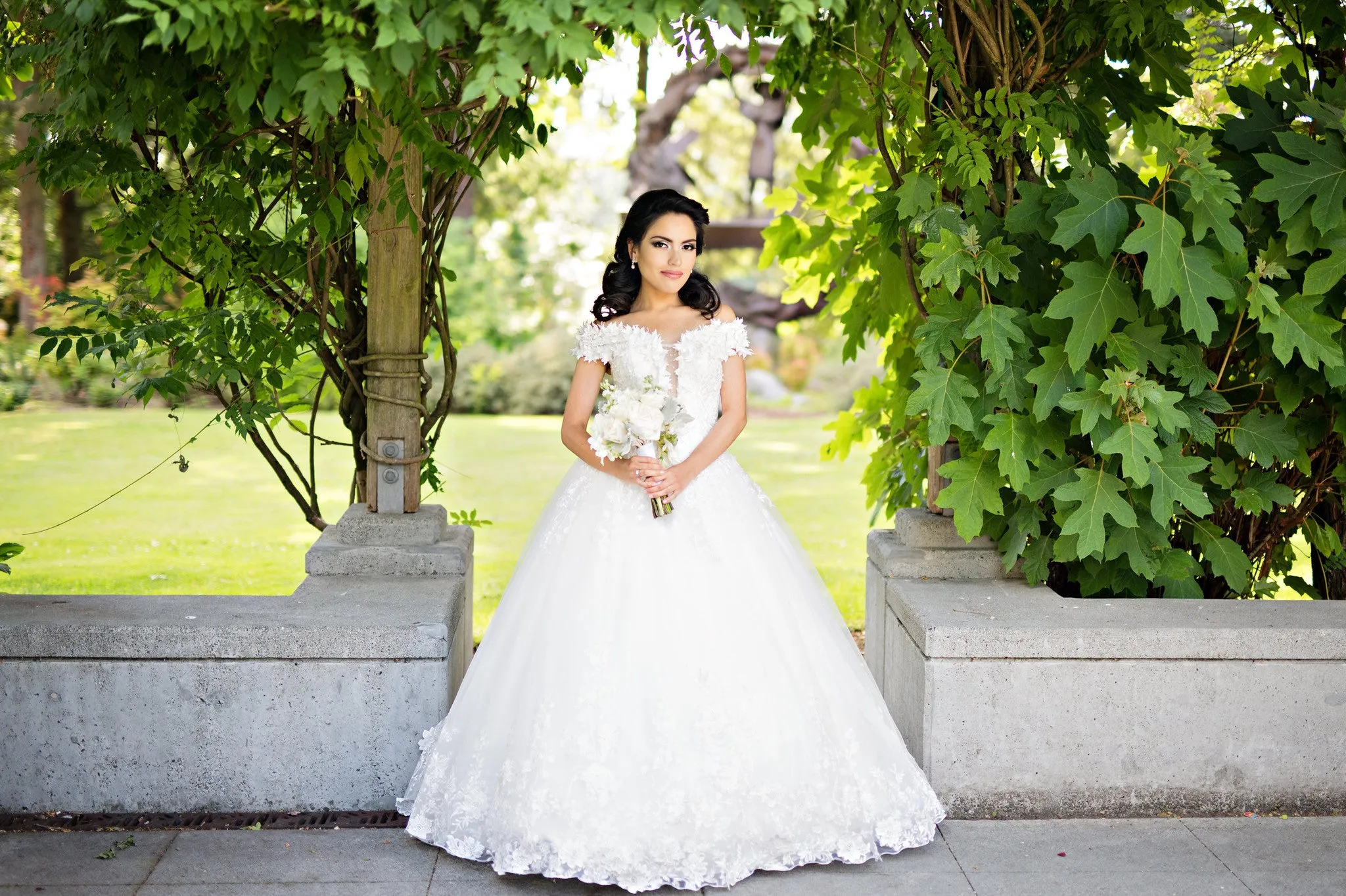 Off Shoulder Lace Ball Gown with 3D Flowers (#Wora)