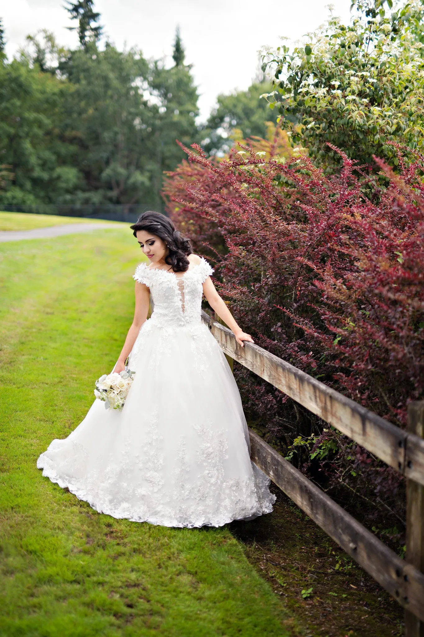 Off Shoulder Lace Ball Gown with 3D Flowers (#Wora)