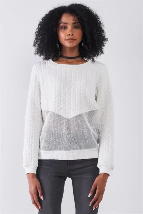 Off-White Round Neck Long Sleeve Braid Quilted Sheer Mesh Detail Sweatshirt /1-1-1-1