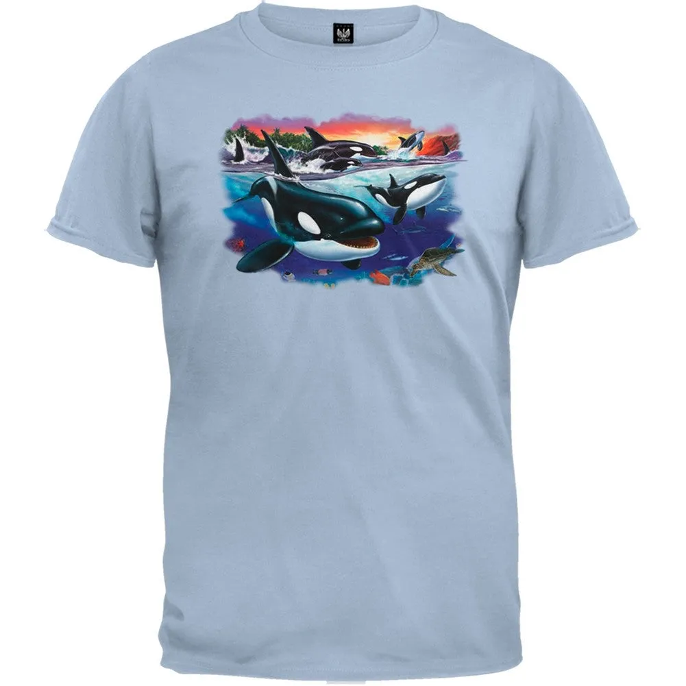 Orcas And Babies Light Blue T-Shirt