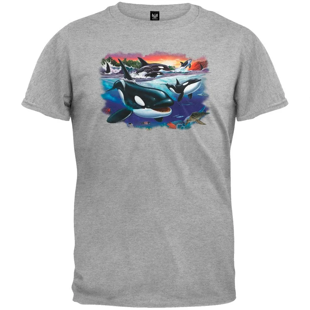 Orcas And Babies Light Blue T-Shirt