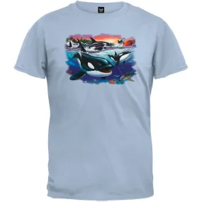 Orcas And Babies Light Blue T-Shirt