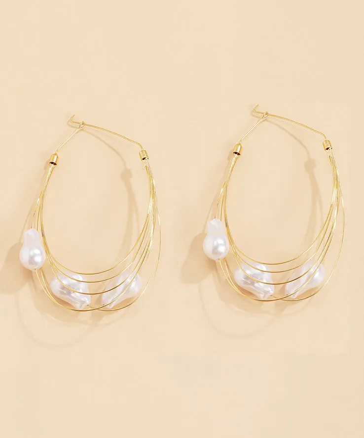 Oversize Gold Multiple Layers Metal Pearl Hoop Earrings ZZ008