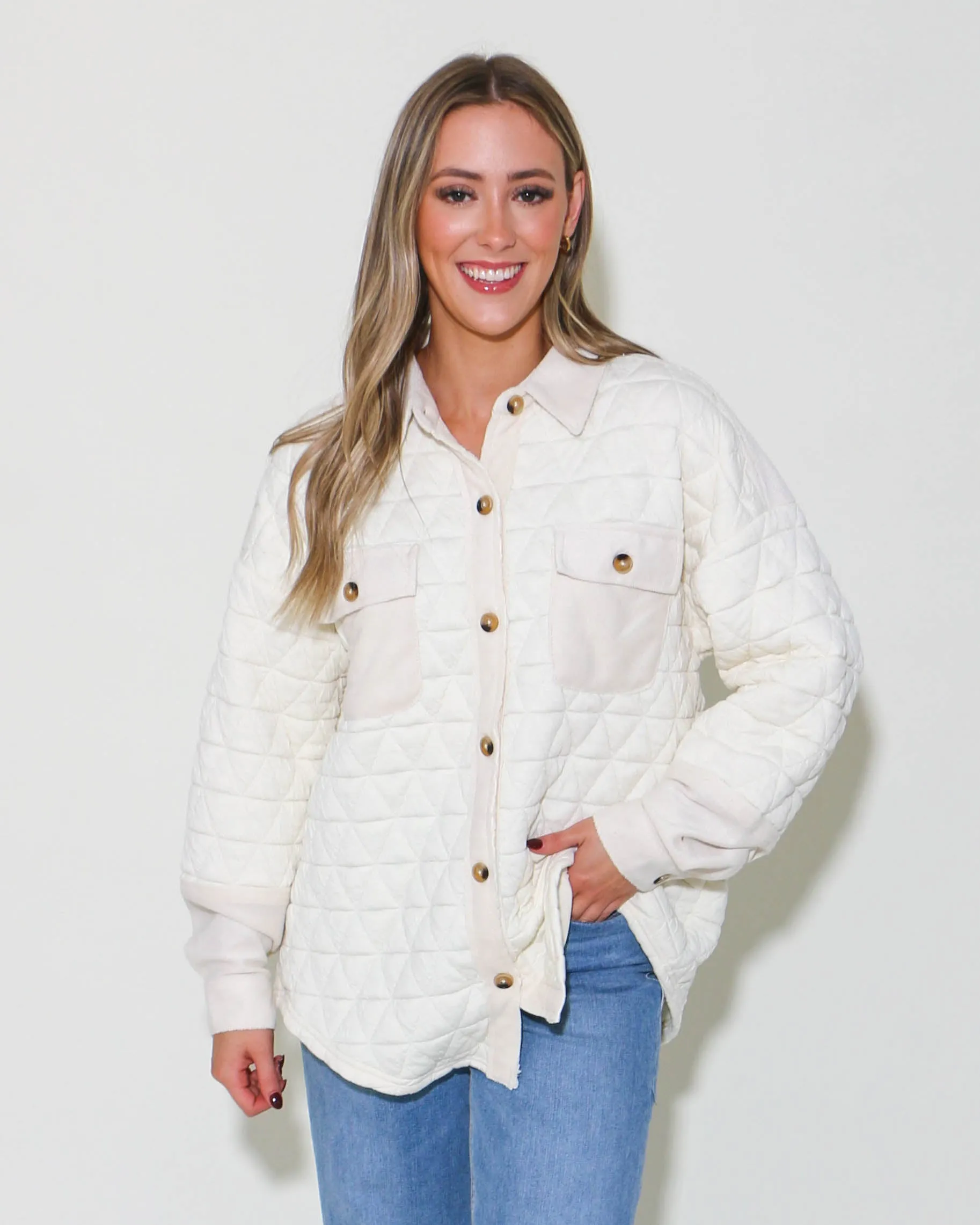 Oversized Quilted Cozy Shacket Jacket in Cream