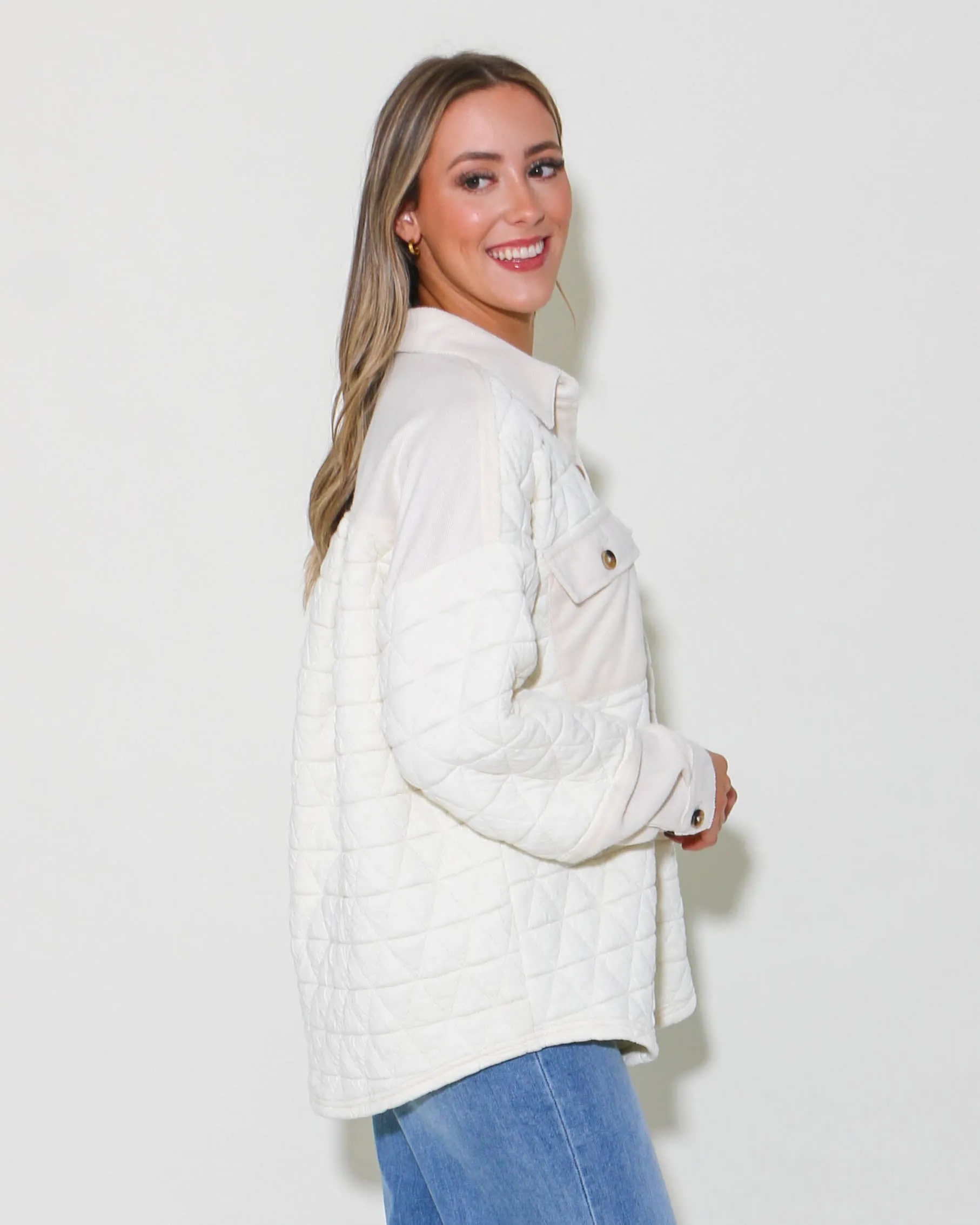 Oversized Quilted Cozy Shacket Jacket in Cream