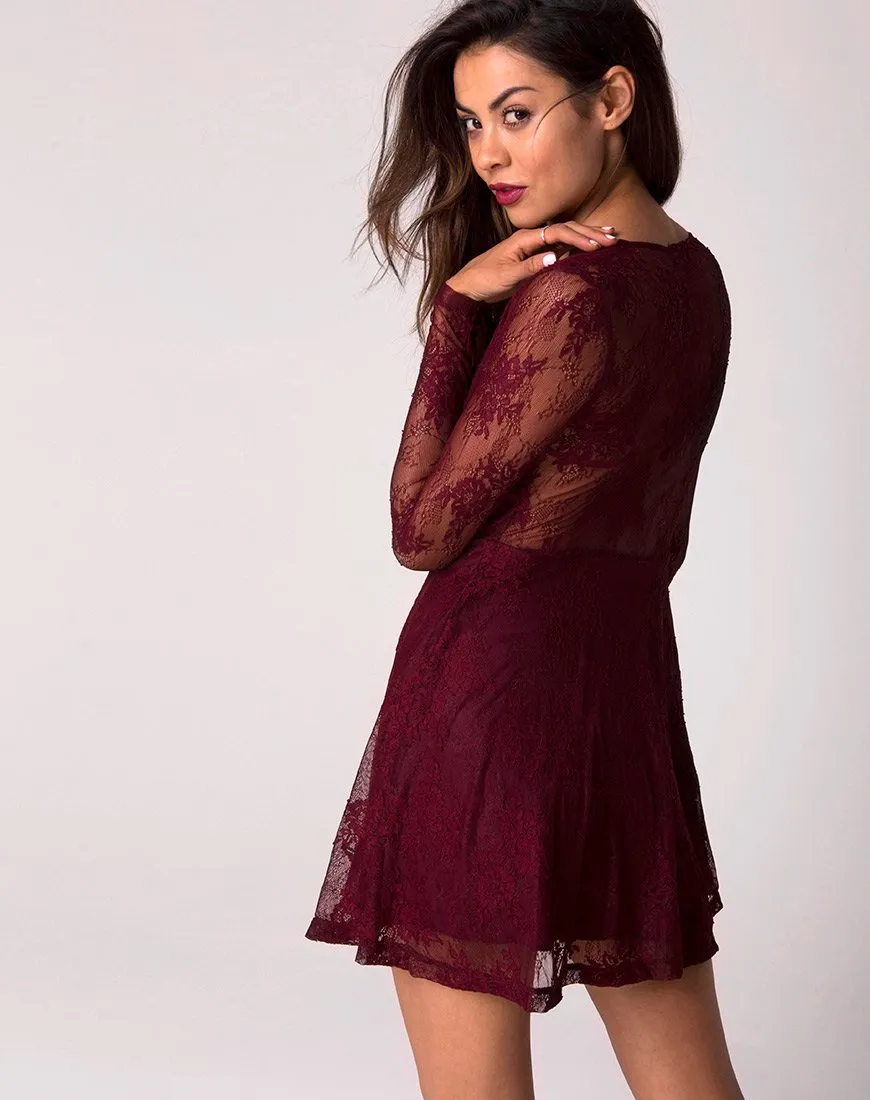 Penley Skater Dress in Femme Lace Maroon