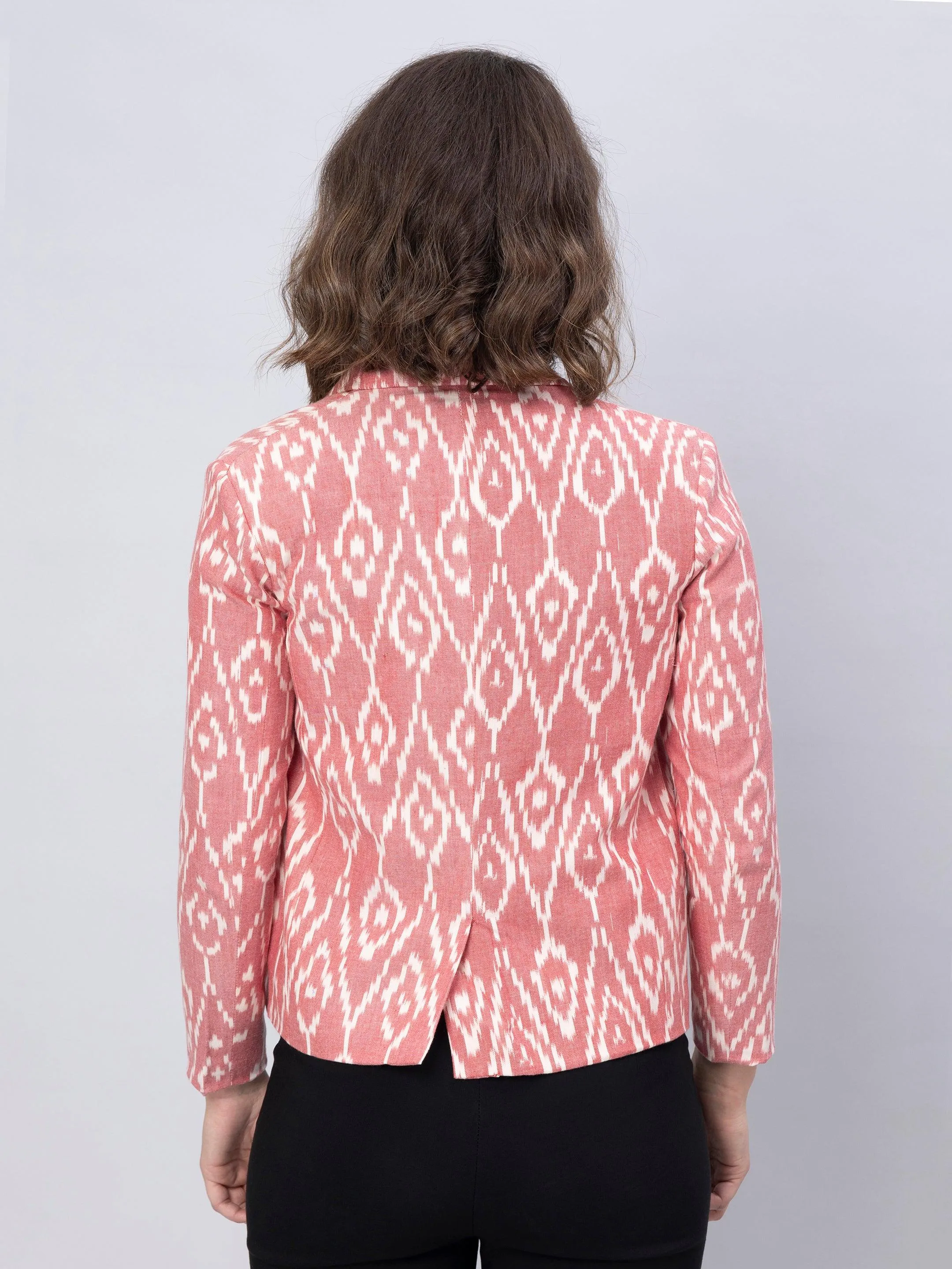 Pink Woven Ikkat Blazer In Pure Cotton