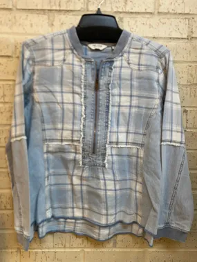 Plaid & Denim Zip Up Shirt