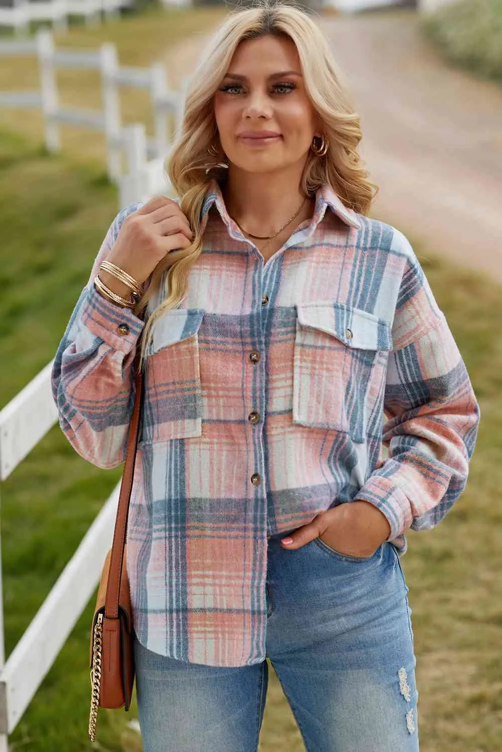 Plaid Dropped Shoulder Shacket