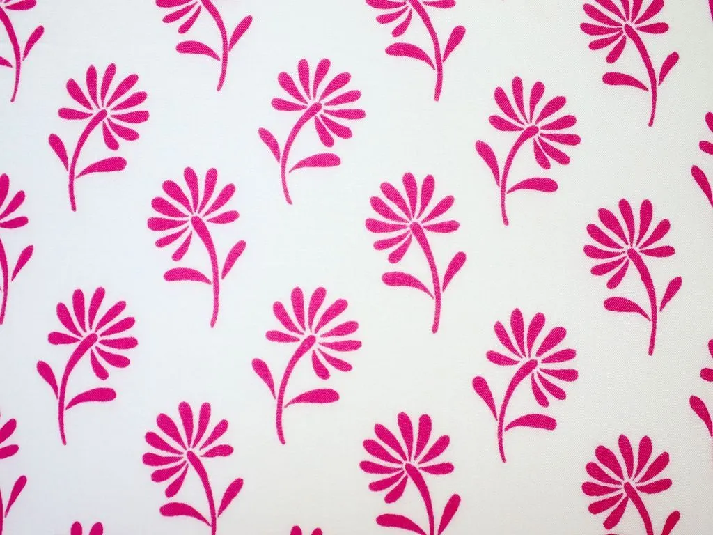 Precut White Pink Floral Printed Rayon Fabric