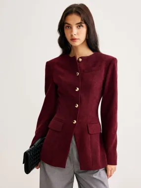 Round Neck Button Corduroy Blazer