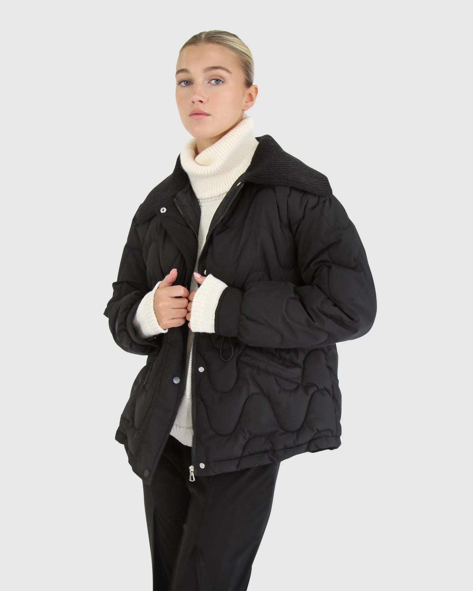 See You Again Quilted Jacket - Black