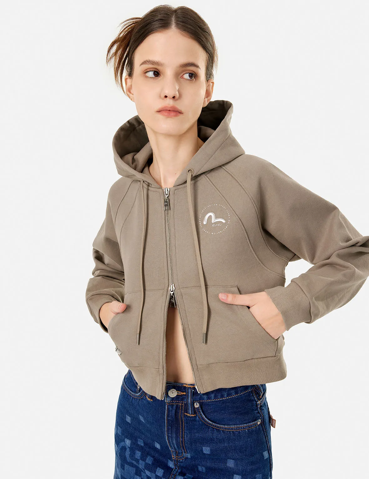 Segull Print Cropped Zip-Up Sweatshirt