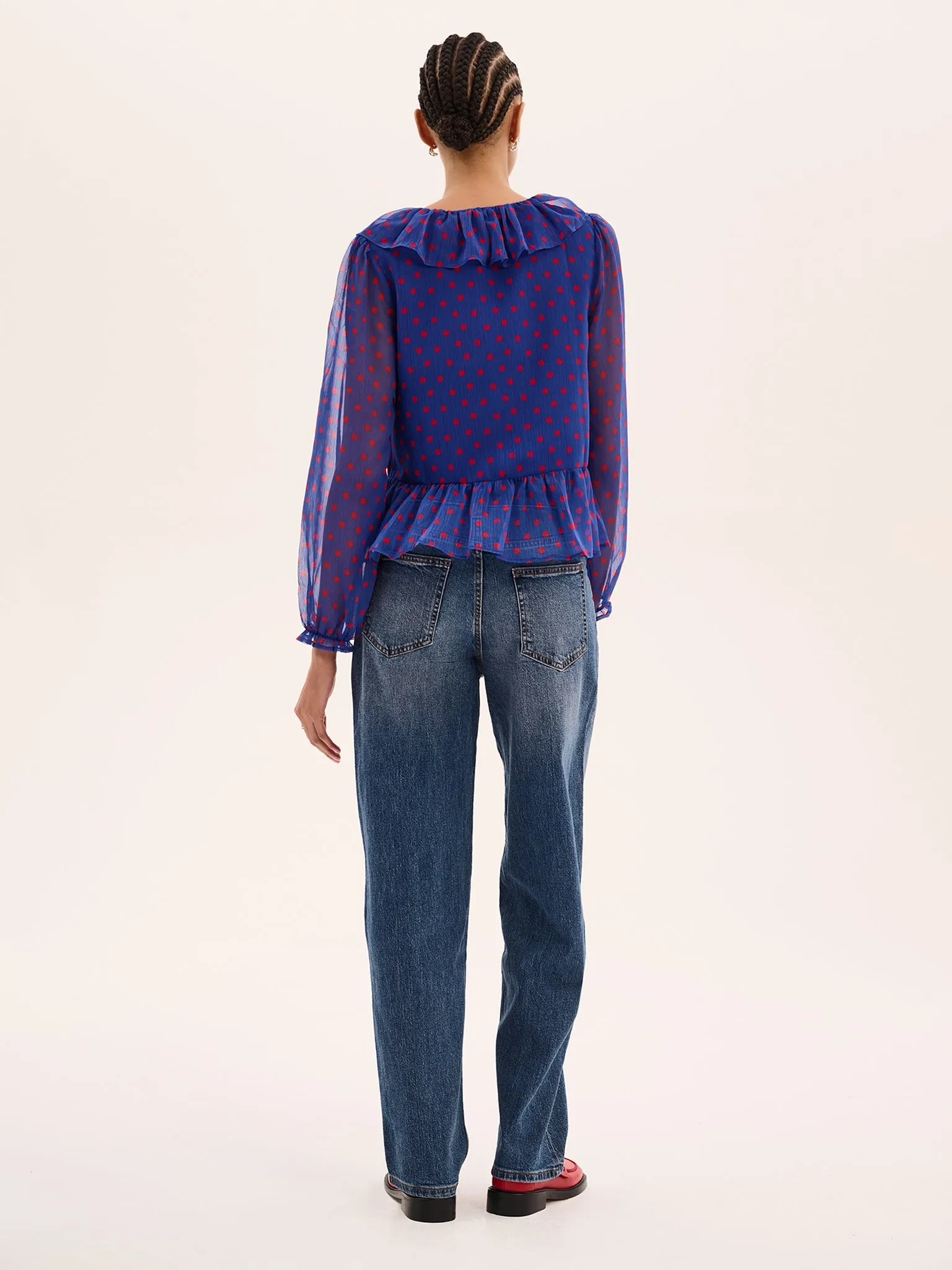 Selina Polka Dot Chiffon Top in Blue