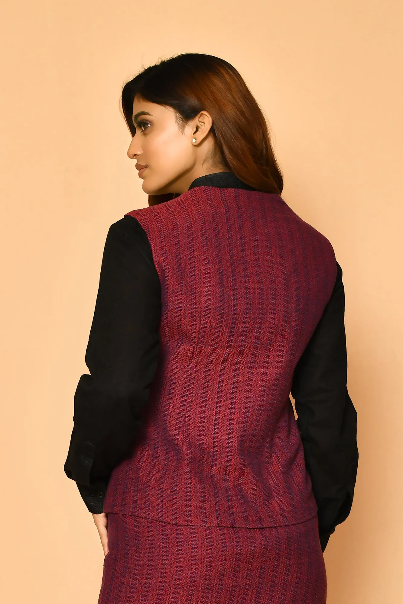 Serena Handloom Rounded V-Neck Cotton Waist Blazer