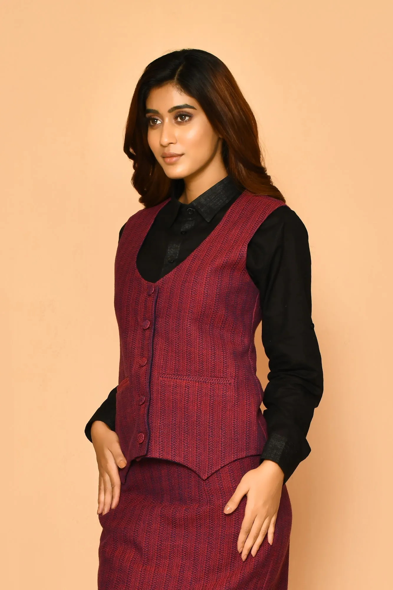 Serena Handloom Rounded V-Neck Cotton Waist Blazer