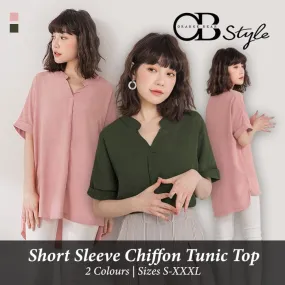 SHORT SLEEVE CHIFFON TUNIC TOPS