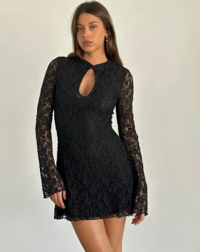 Silvanna Keyhole Mini Dress in Lace Black