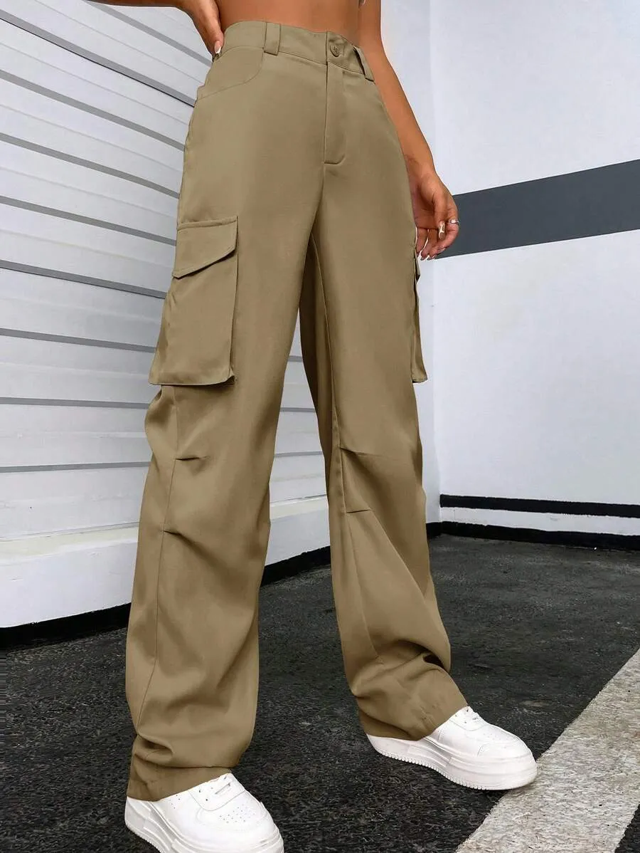 Solid Flap Pocket Side Cargo Pants