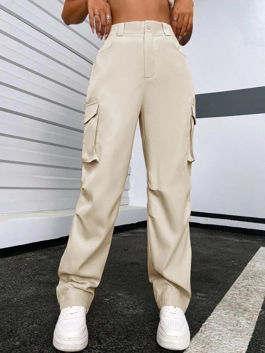 Solid Flap Pocket Side Cargo Pants