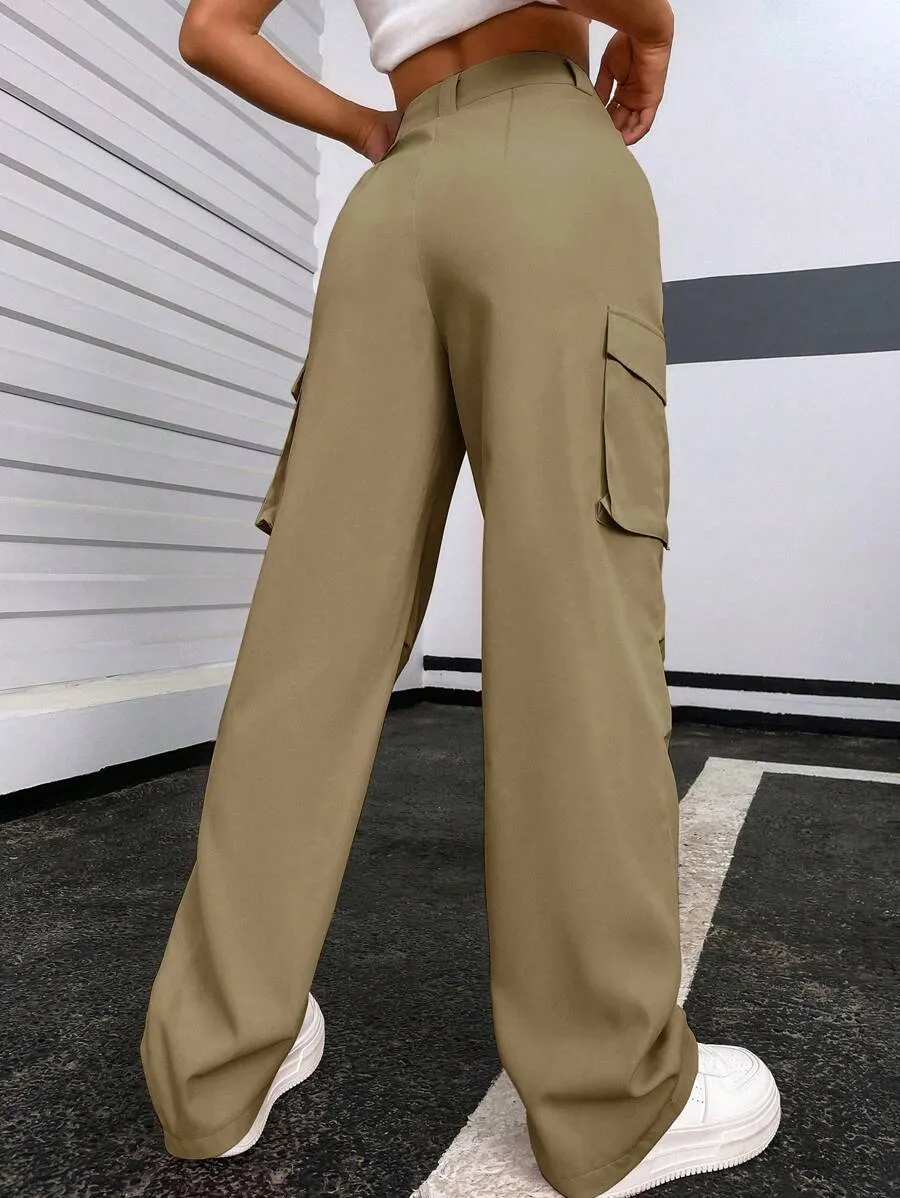 Solid Flap Pocket Side Cargo Pants