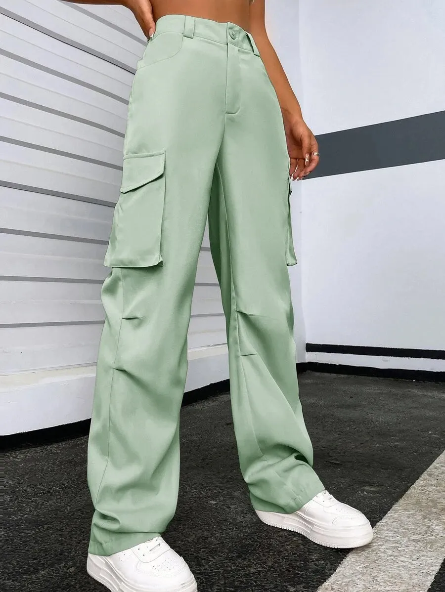 Solid Flap Pocket Side Cargo Pants