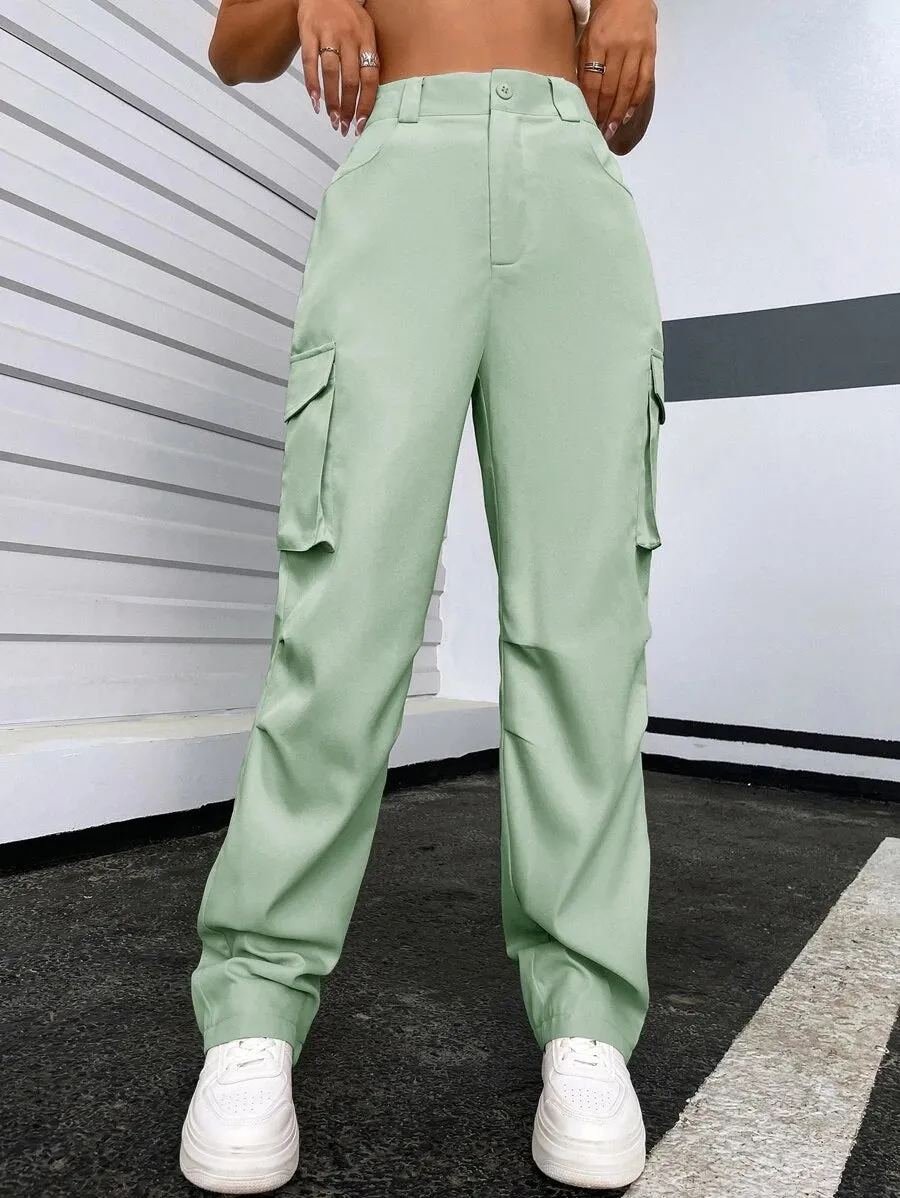 Solid Flap Pocket Side Cargo Pants