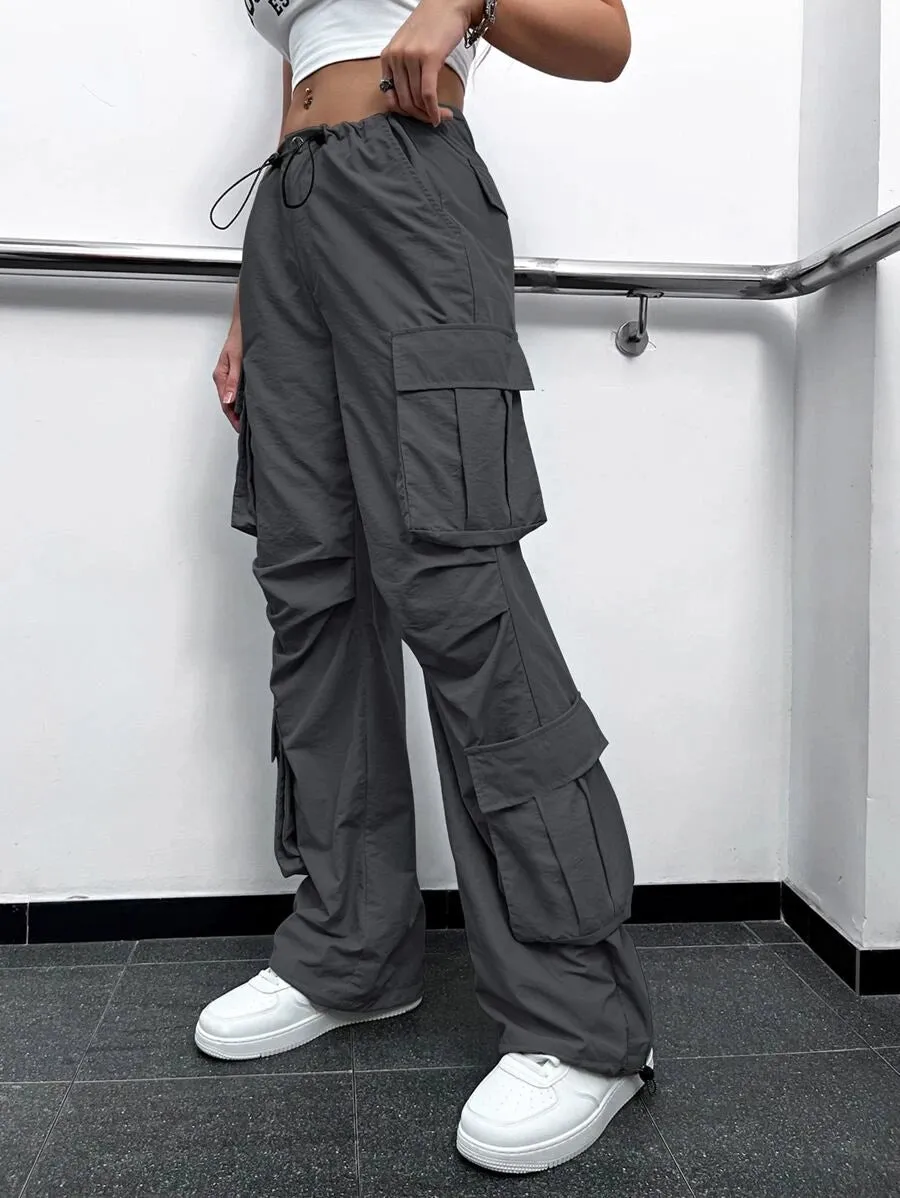 Street Vibes Flap Pockets Drawstring Cargo Pants