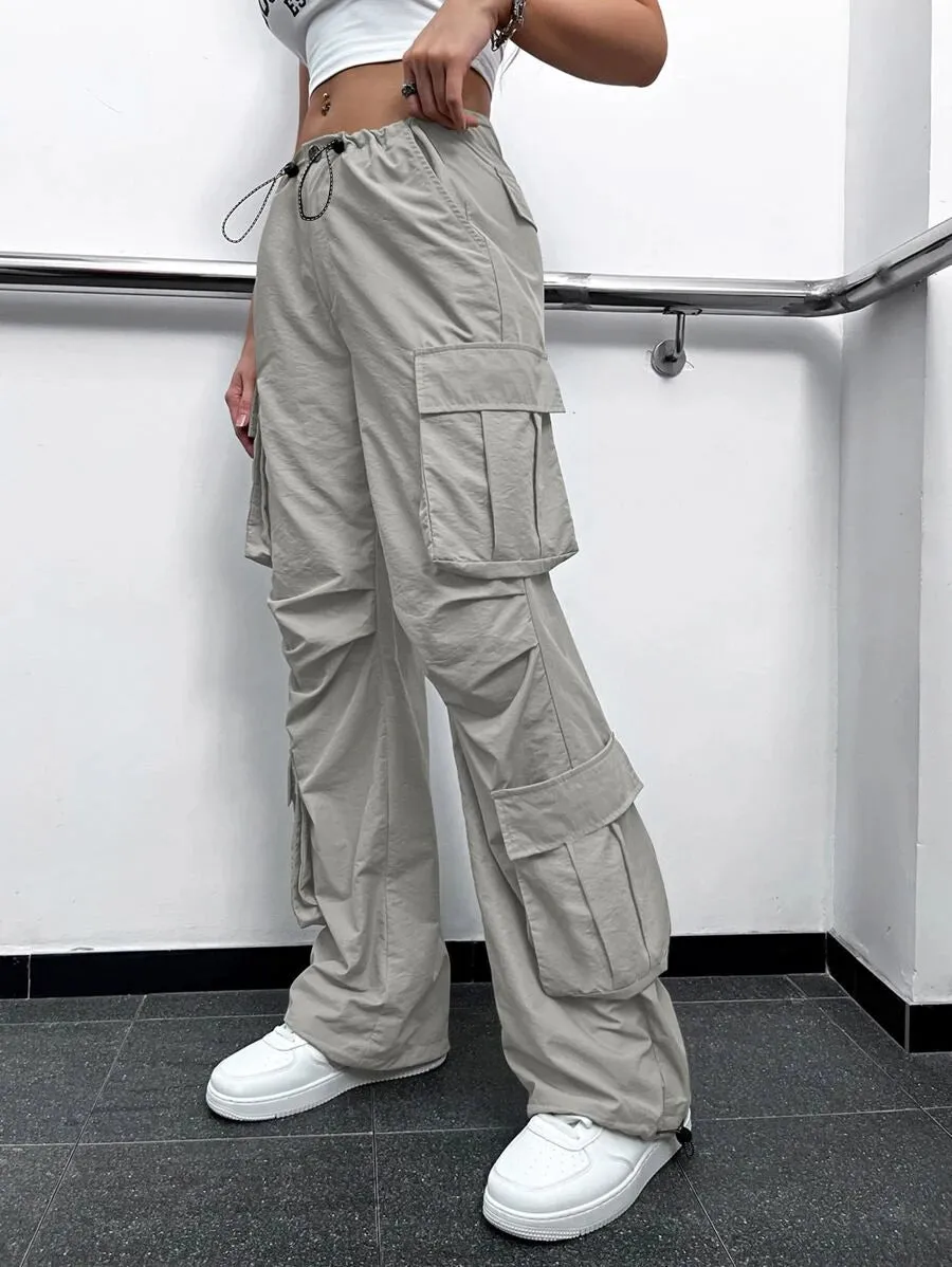 Street Vibes Flap Pockets Drawstring Cargo Pants