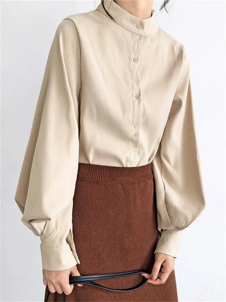 Stylish Lantern Sleeve Chiffon Office Blouse for Women