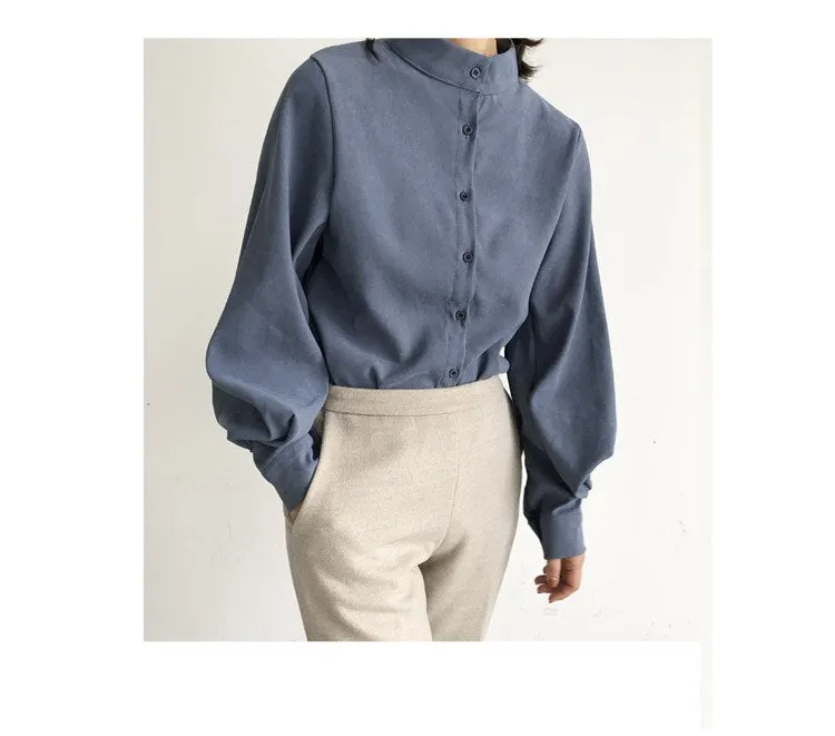 Stylish Lantern Sleeve Chiffon Office Blouse for Women