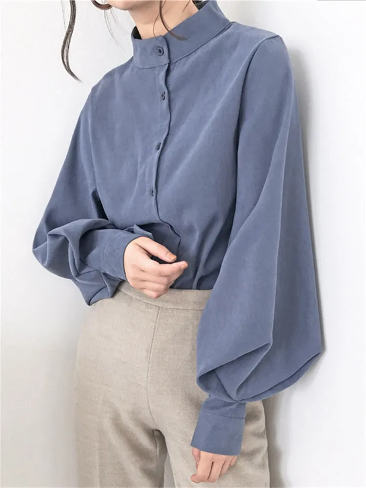 Stylish Lantern Sleeve Chiffon Office Blouse for Women