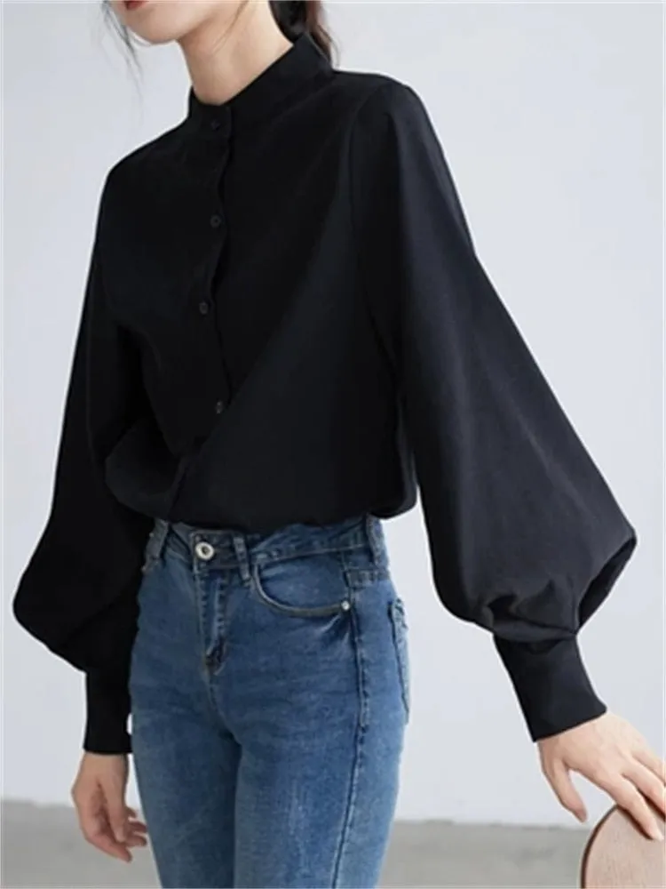 Stylish Lantern Sleeve Chiffon Office Blouse for Women