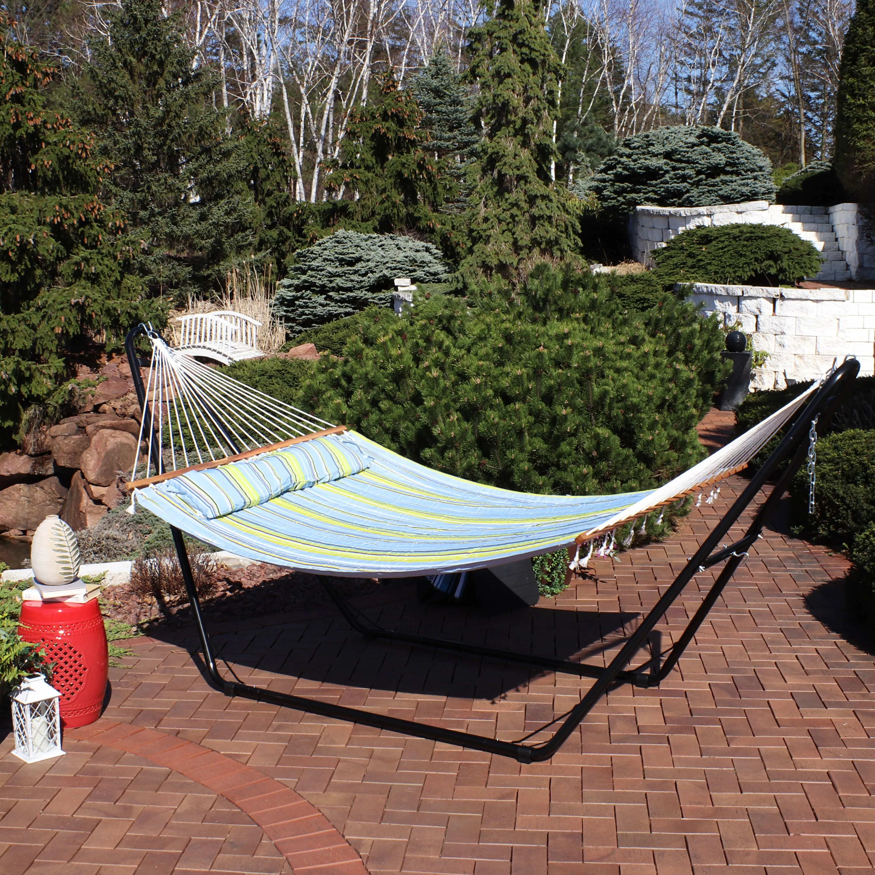 Sunnydaze Quilted 2-Person Hammock with Multi-Use Universal Stand