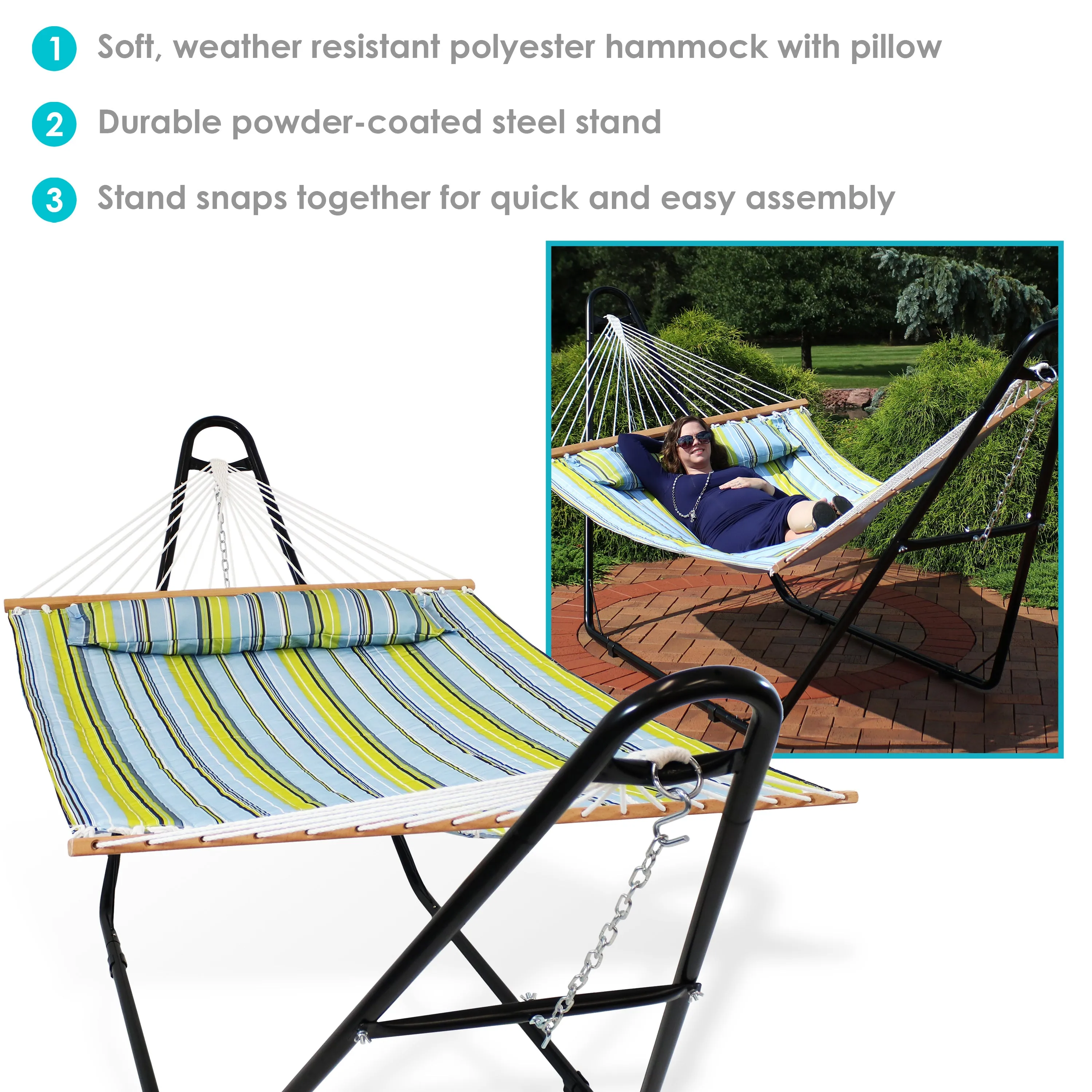 Sunnydaze Quilted 2-Person Hammock with Multi-Use Universal Stand