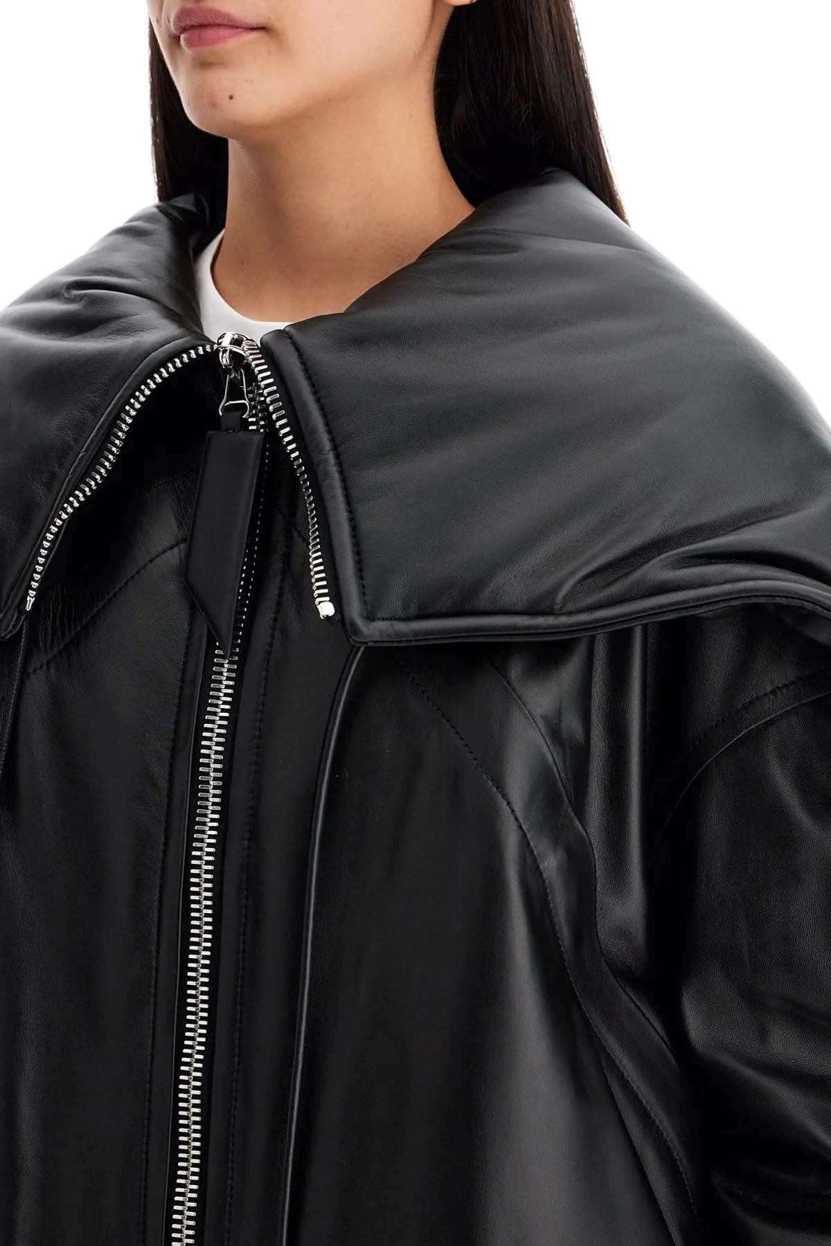 The Attico Nappa Bomber Jacket With Oversized Hood