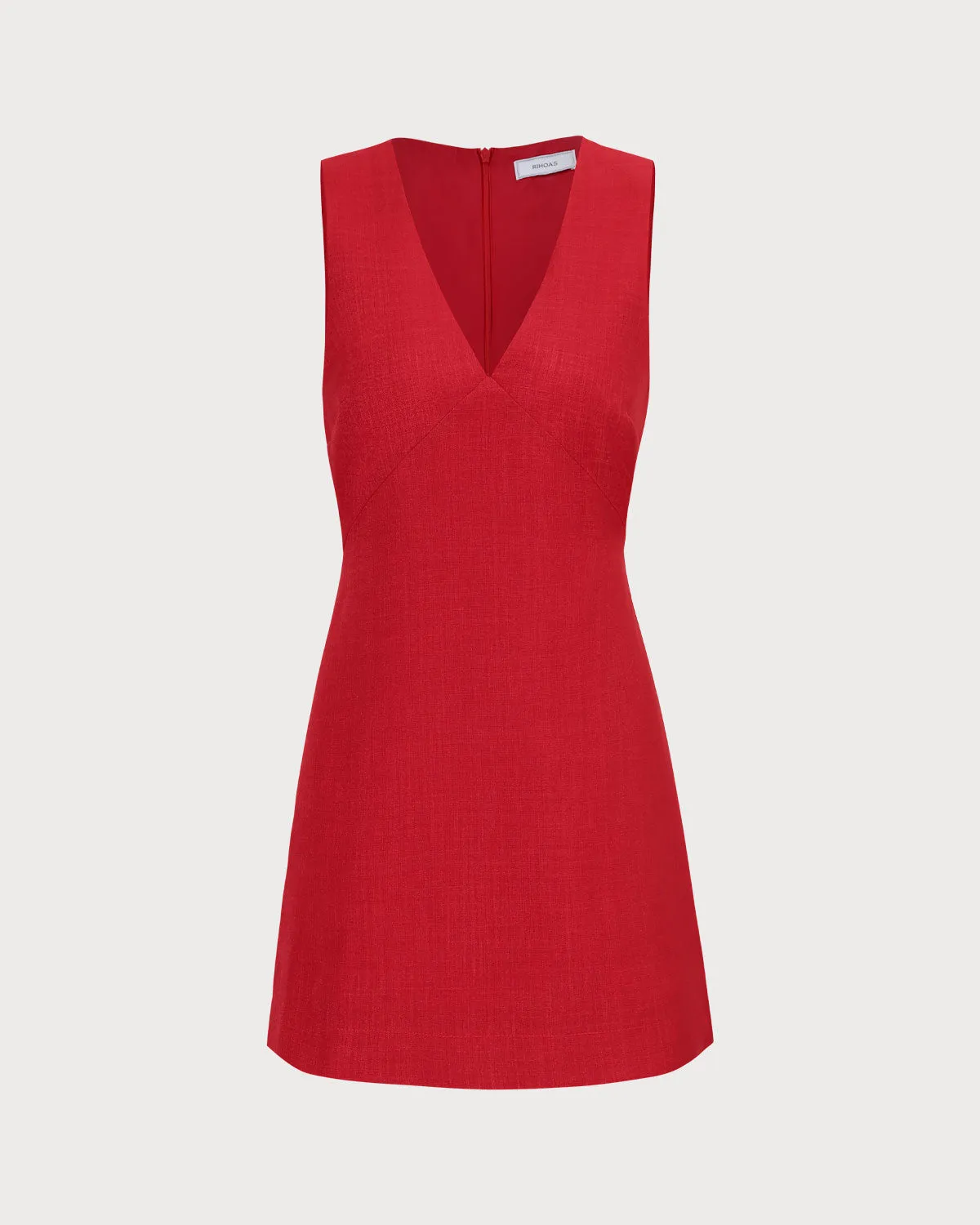 The Red V Neck Sleeveless Linen Mini Dress