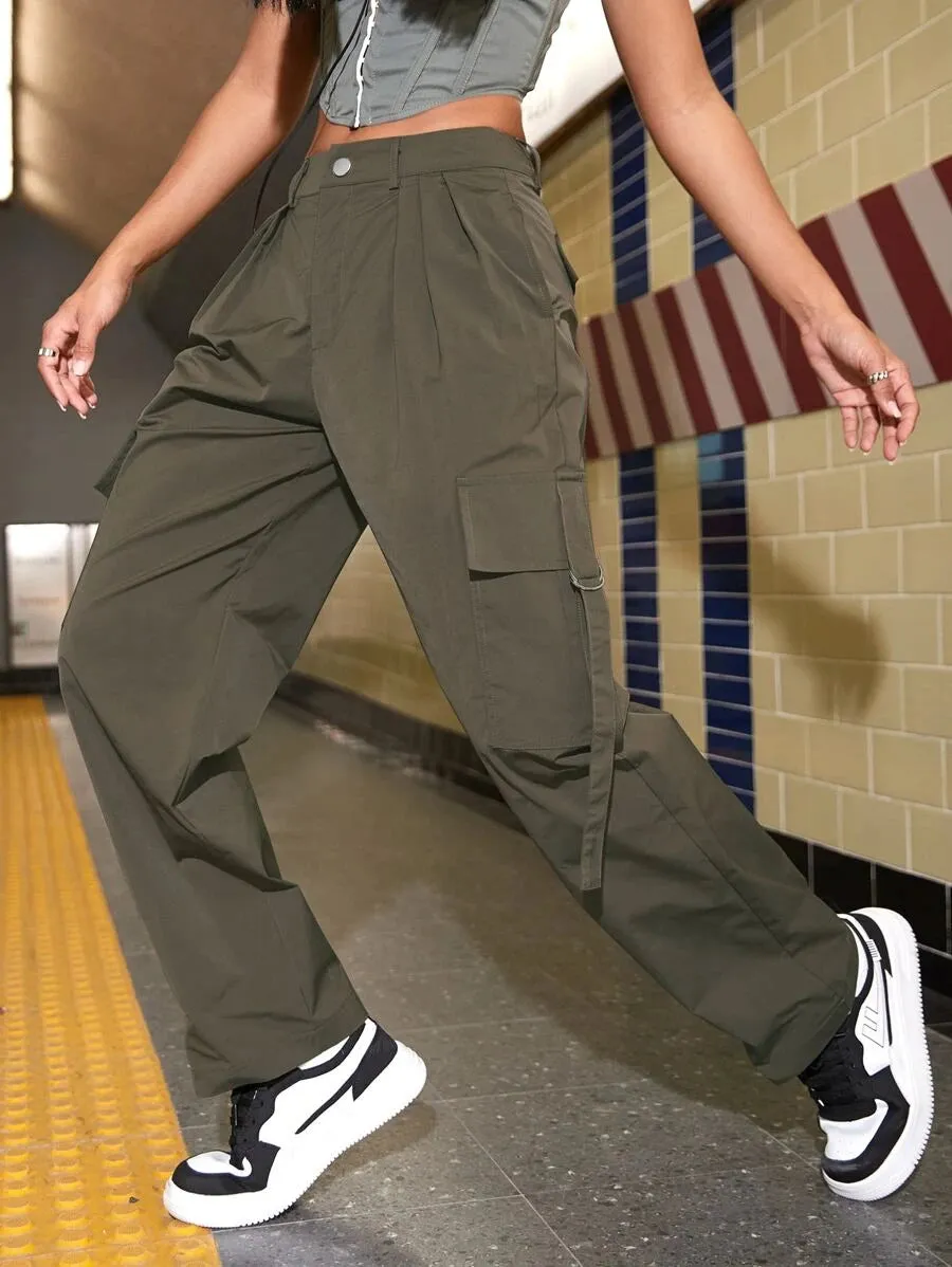 Trendy Flap Pocket Side Cargo Pants