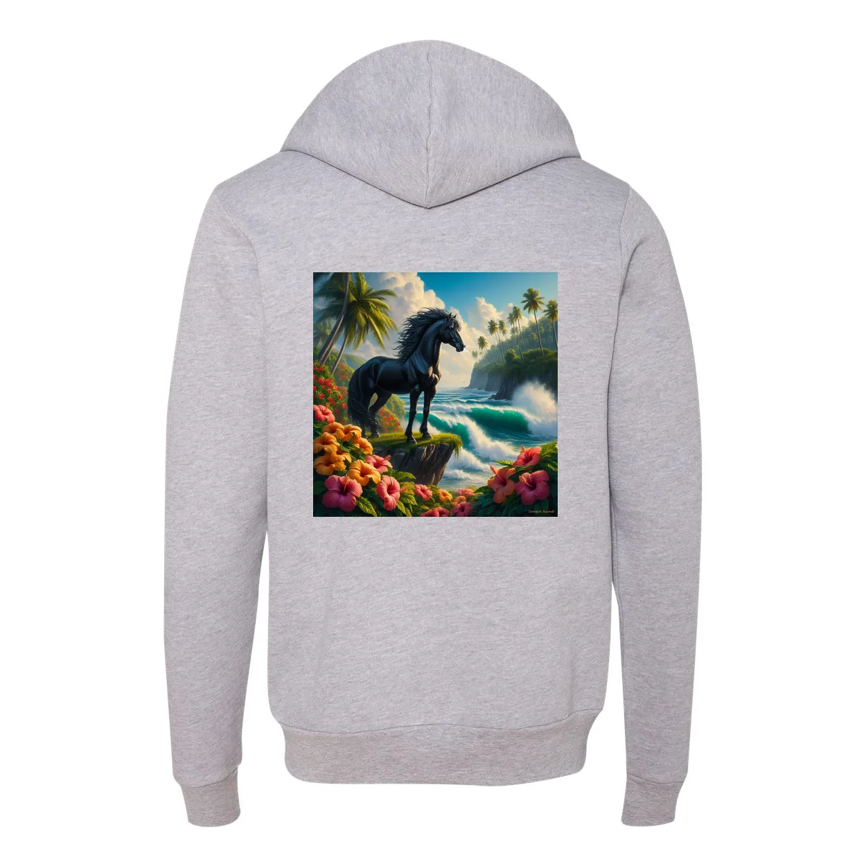 Tropical Black Stallion Horse Zip-Up Front Pocket Hooded Sweatshirts