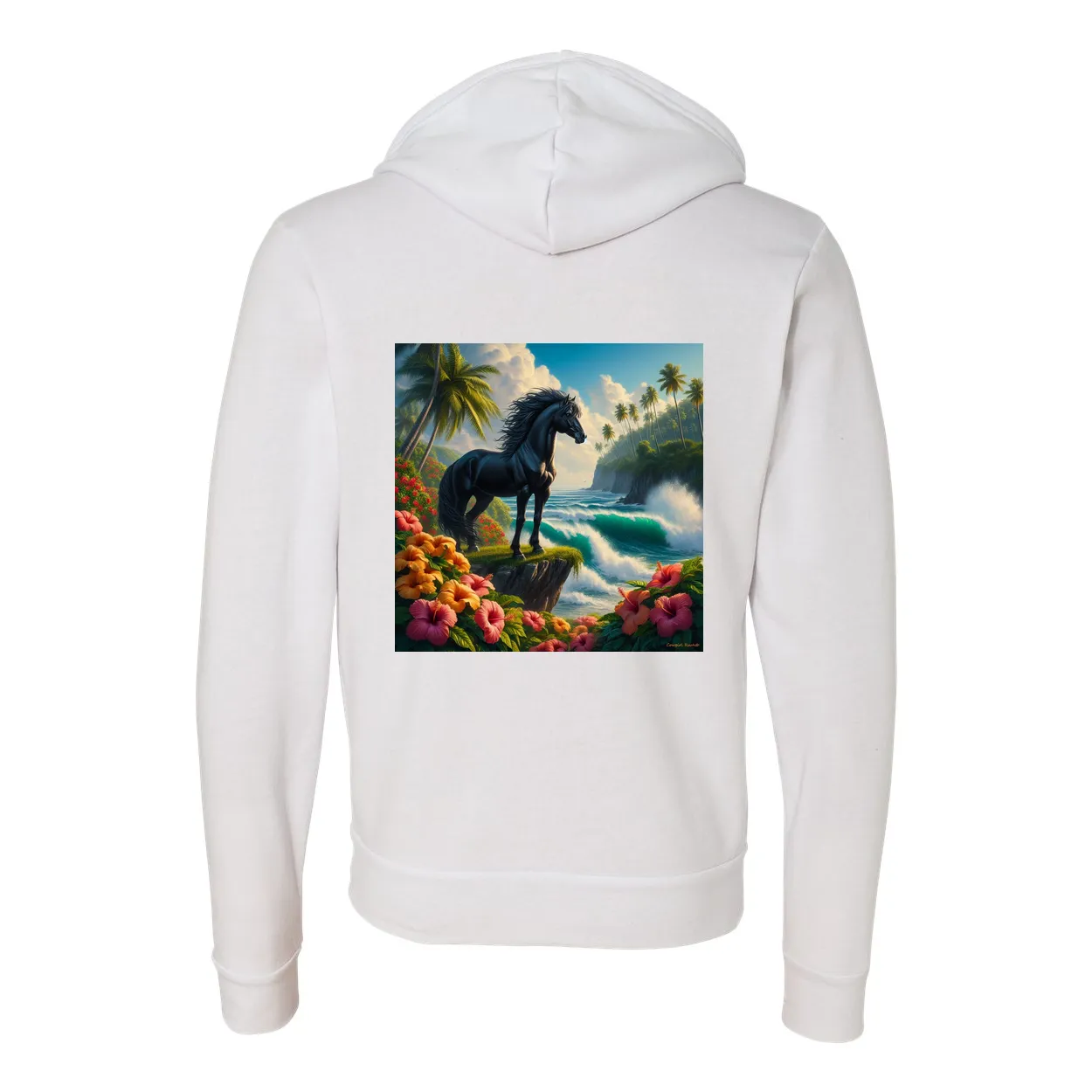 Tropical Black Stallion Horse Zip-Up Front Pocket Hooded Sweatshirts