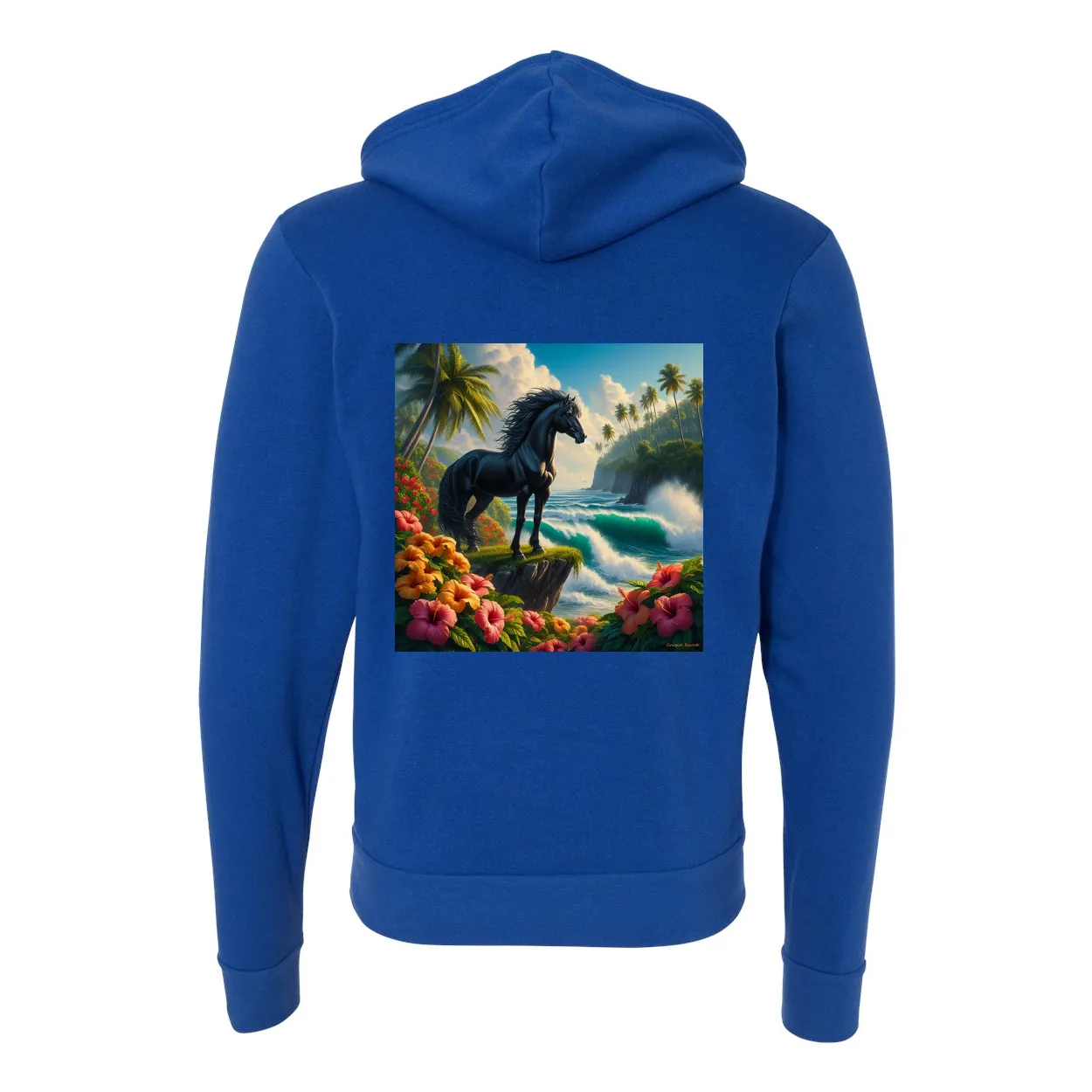 Tropical Black Stallion Horse Zip-Up Front Pocket Hooded Sweatshirts