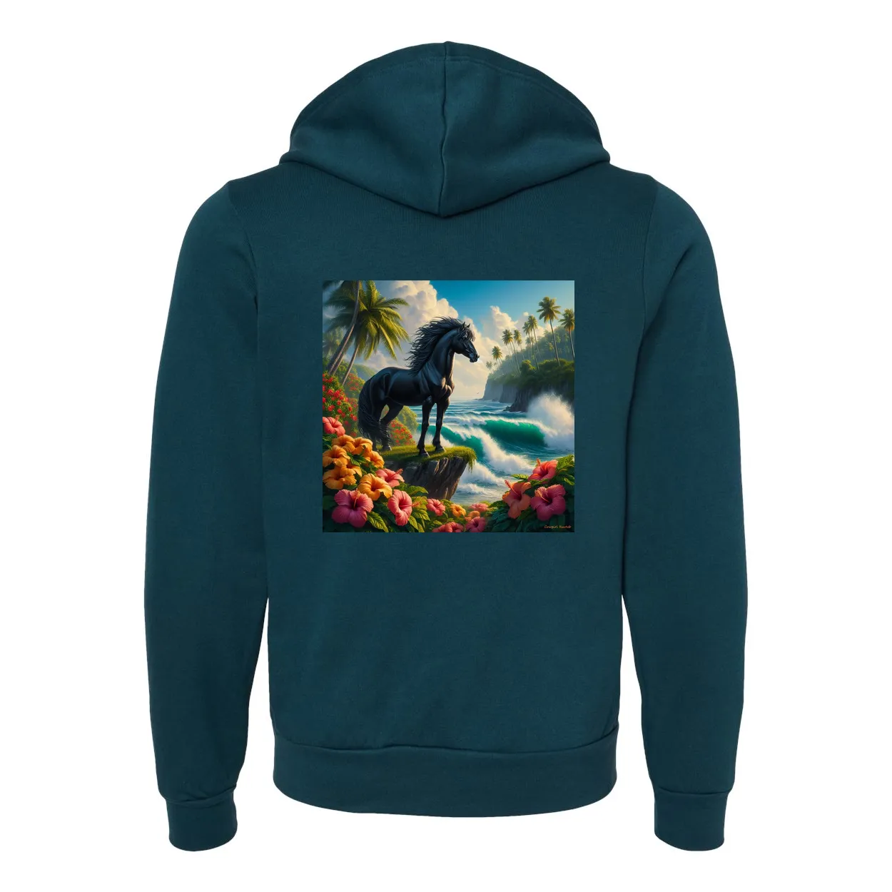 Tropical Black Stallion Horse Zip-Up Front Pocket Hooded Sweatshirts