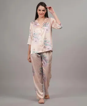 Velure Pleasant Floral Satin Print Night Suit