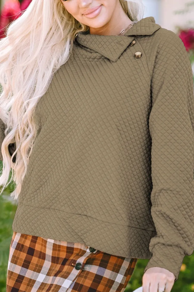 Vermont Views Taupe Quilted Button Neck Sweatshirt