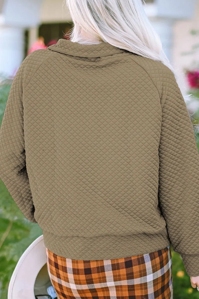 Vermont Views Taupe Quilted Button Neck Sweatshirt