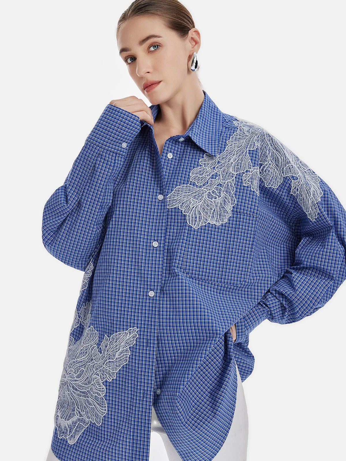 Vintage Plaid Embroidered Long Shirt