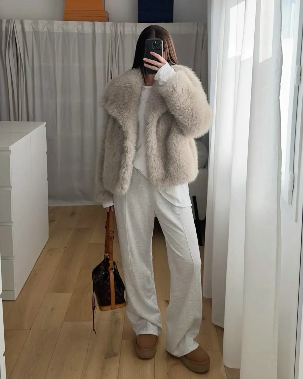 Vvsha Asuna Faux Fur Jacket in Light Grey